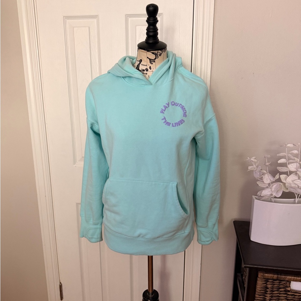🎯Athleta Girl Aqua active athletic sport colorful mint hood Sweatshirt 14 cotton